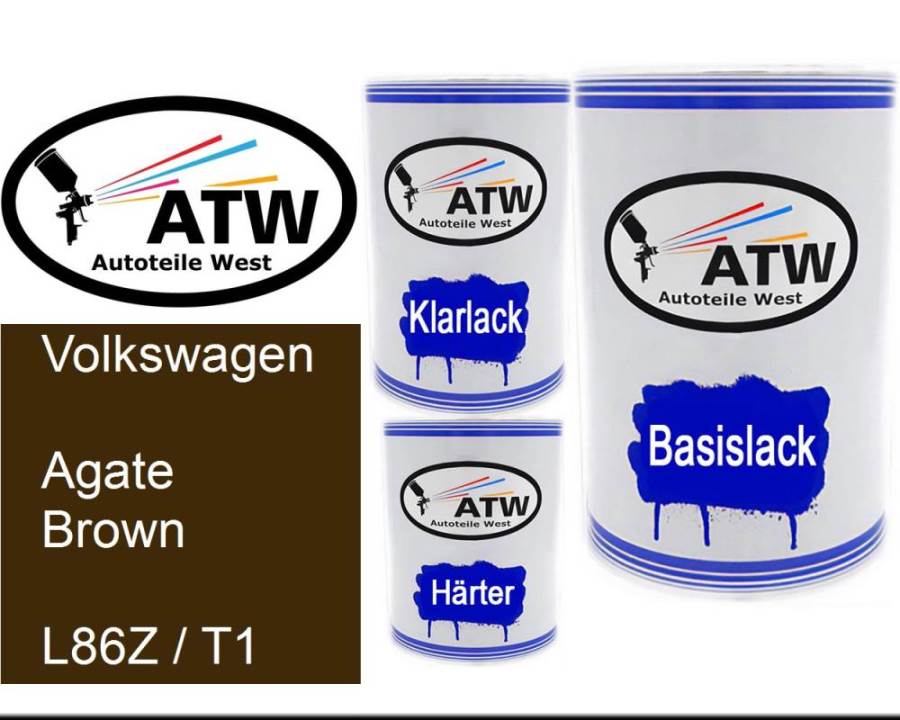 Volkswagen, Agate Brown, L86Z / T1: 500ml Lackdose + 500ml Klarlack + 250ml Härter - Set, von ATW Autoteile West.